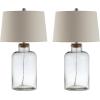 SAFAVIEH Lighting Collection Caden Clear Glass 28-inch Bedroom Living Room Home Office Desk Nightstand Table Lamp Set of 2 (LED Bulbs Included)