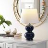 SAFAVIEH Lighting Collection Everlee Modern Contemporary Ivory Ceramic Double Gourd 22-inch Bedroom Living Room Home Office Desk Nightstand Table Lamp (LED Bulb Included)(Navy)