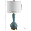 SAFAVIEH Lighting Collection Gaetna Modern Contemporary Navy Glass 27-inch Bedroom Living Room Home Office Desk Nightstand Table Lamp (LED Bulb Included)(Blue)