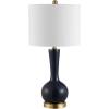 SAFAVIEH Lighting Collection Gaetna Modern Contemporary Navy Glass 27-inch Bedroom Living Room Home Office Desk Nightstand Table Lamp (LED Bulb Included)(Navy)
