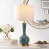 SAFAVIEH Lighting Collection Gaetna Modern Contemporary Navy Glass 27-inch Bedroom Living Room Home Office Desk Nightstand Table Lamp (LED Bulb Included)(Blue)