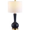 SAFAVIEH Lighting Collection Gaetna Modern Contemporary Navy Glass 27-inch Bedroom Living Room Home Office Desk Nightstand Table Lamp (LED Bulb Included)(Navy)