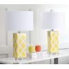 SAFAVIEH Lighting Collection Garden Lattice Trellis Modern Contemporary Navy 27-inch Bedroom Living Room Home Office Desk Nightstand Table Lamp Set of 2 (LED Bulbs Included)(Yellow – Set of 2)