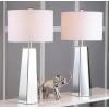 SAFAVIEH Lighting Collection Janice Modern Art Deco Mirror Chrome 32-inch Bedroom Living Room Home Office Desk Nightstand Table Lamp Set of 2 (LED Bulbs Included)