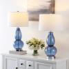 SAFAVIEH Lighting Collection Mercurio Blue Glass Double Gourd 29-inch Bedroom Living Room Home Office Desk Nightstand Table Lamp Set of 2 (LED Bulbs Included)(Blue – with USB)