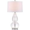 SAFAVIEH Lighting Collection Mercurio Blue Glass Double Gourd 29-inch Bedroom Living Room Home Office Desk Nightstand Table Lamp Set of 2 (LED Bulbs Included)(Clear)