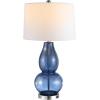 SAFAVIEH Lighting Collection Mercurio Blue Glass Double Gourd 29-inch Bedroom Living Room Home Office Desk Nightstand Table Lamp Set of 2 (LED Bulbs Included)(Blue – with USB)