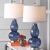 SAFAVIEH Lighting Collection Mercurio Blue Glass Double Gourd 29-inch Bedroom Living Room Home Office Desk Nightstand Table Lamp Set of 2 (LED Bulbs Included)(Blue – with USB)