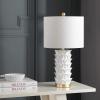 SAFAVIEH Lighting Collection Nico White/ Gold Leaf 25-inch Bedroom Living Room Home Office Desk Nightstand Table Lamp Set of 2 (LED Bulbs Included)