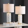 SAFAVIEH Lighting Collection Nico White/ Gold Leaf 25-inch Bedroom Living Room Home Office Desk Nightstand Table Lamp Set of 2 (LED Bulbs Included)