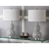 SAFAVIEH Lighting Collection Nicole Modern Silver Bead Base/ Black Shade 25-inch Bedroom Living Room Home Office Desk Nightstand Table Lamp Set of 2 (LED Bulbs Included)(Silver/White – Set of 2)