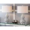 SAFAVIEH Lighting Collection Nicole Modern Silver Bead Base/ Black Shade 25-inch Bedroom Living Room Home Office Desk Nightstand Table Lamp Set of 2 (LED Bulbs Included)(Silver/White – Set of 2)