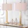 SAFAVIEH Lighting Collection Perri Farmhouse Gold/ Crystal Base 30-inch Bedroom Living Room Home Office Desk Nightstand Table Lamp Set of 2 (LED Bulbs Included)