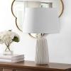 SAFAVIEH Lighting Collection Sawyer Modern Navy Blue Ceramic 24-inch Bedroom Living Room Home Office Desk Nightstand Table Lamp (LED Bulb Included)(Ivory)
