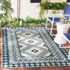 SAFAVIEH Washable Rug Outdoor Veranda Collection – 9′ x 12′, Ivory & Charcoal, Non-Shedding & Easy to Clean, Ideal for Patio, Backyard, Mudroom (VER099-3435)(Ivory/Blue)
