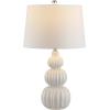 Safavieh Lighting Collection Corina White Triple Gourd Ceramic 26-inch Bedroom Living Room Home Office Desk Nightstand Table Lamp (LED Bulb Included)(White)