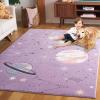 SAFAVIEH Carousel Kids Collection Area Rug – 6’7″ Square, Dark Blue & Light Blue, Non-Shedding & Easy Care, Ideal for High Traffic Areas for Boys & Girls in Playroom, Nursery, Bedroom (CRK122M)(Purple/Orange)