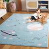 SAFAVIEH Carousel Kids Collection Area Rug – 6’7″ Square, Dark Blue & Light Blue, Non-Shedding & Easy Care, Ideal for High Traffic Areas for Boys & Girls in Playroom, Nursery, Bedroom (CRK122M)(Teal/Orange)