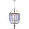 SAFAVIEH Lighting Collection – Angie Boho Farmhouse Cream 3-Light Beaded Adjustable Hanging Pendant Chandelier with Tassel, LED Bulbs Included (LIT4476A)(Blue)