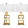 SAFAVIEH Lighting Collection – Greek Key Table Lamp Set of 2 – Antique Gold Metal Base with White Fabric Shade, LED Bulbs Included, 29-Inch Bedroom Living Room Desk Lamps (LIT4305A-SET2)(Antique Gold – Set of 2)