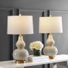 SAFAVIEH Lighting Collection – Karlen Set of 2 Black & Gold Leaf Double Gourd Glass Table Lamps, Modern Contemporary Design, LED Bulbs Included (TBL4223B-SET2)(Creme/Gold – Set of 2)