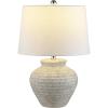 SAFAVIEH Lighting Collection – Ledger Rustic Farmhouse Light Grey Ceramic Table Lamp with White Drum Shade, 23-Inch Bedroom or Living Room Lamp, LED Bulb Included (TBL4352A)(Light Gray)