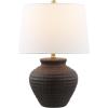 SAFAVIEH Lighting Collection – Ledger Rustic Farmhouse Light Grey Ceramic Table Lamp with White Drum Shade, 23-Inch Bedroom or Living Room Lamp, LED Bulb Included (TBL4352A)(Dark Brown)