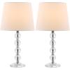 SAFAVIEH Lighting Collection – Nola Set of 2 Modern Glam Stacked Crystal Ball 16-Inch Table Lamps, LED Bulbs Included, Bedroom Living Room Home Office (LIT4123C-SET2)(Clear/White – Set of 2)