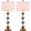 SAFAVIEH Lighting Collection – Set of 2 Lani Antique Gold Leaf 32-Inch Table Lamps, White Drum Shade, LED Bulbs Included, Bedroom Living Room Home Office (TBL4016A-SET2)(Antique Gold)