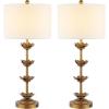 SAFAVIEH Lighting Collection – Set of 2 Lani Antique Gold Leaf 32-Inch Table Lamps, White Drum Shade, LED Bulbs Included, Bedroom Living Room Home Office (TBL4016A-SET2)(Antiqued Gold /White Linen Shade)