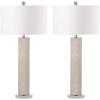 SAFAVIEH Lighting Collection – Set of 2 Ollie Modern Contemporary Cream Faux Woven Leather 32-Inch Table Lamps, LED Bulbs Included, Bedroom Living Room Home Office (LIT4404L-SET2)(Cream Faux Snakeskin – Set of 2)