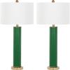 SAFAVIEH Lighting Collection – Set of 2 Ollie Modern Contemporary Cream Faux Woven Leather 32-Inch Table Lamps, LED Bulbs Included, Bedroom Living Room Home Office (LIT4404L-SET2)(Dark Green Faux Alligator – Set of 2)