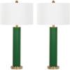 SAFAVIEH Lighting Collection – Set of 2 Ollie Modern Contemporary Cream Faux Woven Leather 32-Inch Table Lamps, LED Bulbs Included, Bedroom Living Room Home Office (LIT4404L-SET2)(Dark Green Woven – Set of 2)