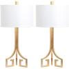 SAFAVIEH Lighting Collection Arabelle Modern Contemporary Greek Key Gold 28-inch Bedroom Living Room Home Office Desk Nightstand Table Lamp Set of 2 (LED Bulbs Included)