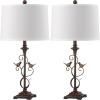 SAFAVIEH Lighting Collection Birdsong Rustic Farmhouse Oil-Rubbed Bronze 28-inch Bedroom Living Room Home Office Desk Nightstand Table Lamp Set of 2 (LED Bulbs Included)