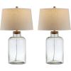 SAFAVIEH Lighting Collection Caden Clear Glass 28-inch Bedroom Living Room Home Office Desk Nightstand Table Lamp Set of 2 (LED Bulbs Included)