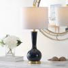 SAFAVIEH Lighting Collection Gaetna Modern Contemporary Navy Glass 27-inch Bedroom Living Room Home Office Desk Nightstand Table Lamp (LED Bulb Included)(Navy)