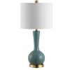 SAFAVIEH Lighting Collection Gaetna Modern Contemporary Navy Glass 27-inch Bedroom Living Room Home Office Desk Nightstand Table Lamp (LED Bulb Included)(Blue)