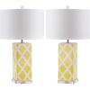 SAFAVIEH Lighting Collection Garden Lattice Trellis Modern Contemporary Navy 27-inch Bedroom Living Room Home Office Desk Nightstand Table Lamp Set of 2 (LED Bulbs Included)(Yellow – Set of 2)