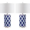 SAFAVIEH Lighting Collection Garden Lattice Trellis Modern Contemporary Navy 27-inch Bedroom Living Room Home Office Desk Nightstand Table Lamp Set of 2 (LED Bulbs Included)(Navy – Set of 2)