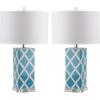 SAFAVIEH Lighting Collection Garden Lattice Trellis Modern Contemporary Navy 27-inch Bedroom Living Room Home Office Desk Nightstand Table Lamp Set of 2 (LED Bulbs Included)(Light Blue – Set of 2)