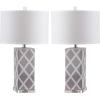 SAFAVIEH Lighting Collection Garden Lattice Trellis Modern Contemporary Navy 27-inch Bedroom Living Room Home Office Desk Nightstand Table Lamp Set of 2 (LED Bulbs Included)(Grey – Set of 2)