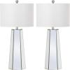 SAFAVIEH Lighting Collection Janice Modern Art Deco Mirror Chrome 32-inch Bedroom Living Room Home Office Desk Nightstand Table Lamp Set of 2 (LED Bulbs Included)