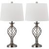 SAFAVIEH Lighting Collection Lattice Urn Farmhouse Nickel 27-inch Bedroom Living Room Home Office Desk Nightstand Table Lamp Set of 2 (LED Bulbs Included)