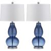SAFAVIEH Lighting Collection Mercurio Blue Glass Double Gourd 29-inch Bedroom Living Room Home Office Desk Nightstand Table Lamp Set of 2 (LED Bulbs Included)(Blue)