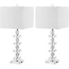 SAFAVIEH Lighting Collection Modern Deco 28-inch Bedroom Living Room Home Office Desk Nightstand Table Lamp Set of 2 (LED Bulbs Included)(Clear/Chrome)