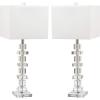 SAFAVIEH Lighting Collection Modern Deco 28-inch Bedroom Living Room Home Office Desk Nightstand Table Lamp Set of 2 (LED Bulbs Included)(Crystal)