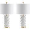 SAFAVIEH Lighting Collection Nico White/ Gold Leaf 25-inch Bedroom Living Room Home Office Desk Nightstand Table Lamp Set of 2 (LED Bulbs Included)