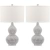 SAFAVIEH Lighting Collection Nicole Modern Silver Bead Base/ Black Shade 25-inch Bedroom Living Room Home Office Desk Nightstand Table Lamp Set of 2 (LED Bulbs Included)(Silver/White – Set of 2)