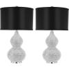 SAFAVIEH Lighting Collection Nicole Modern Silver Bead Base/ Black Shade 25-inch Bedroom Living Room Home Office Desk Nightstand Table Lamp Set of 2 (LED Bulbs Included)(Silver/Black – Set of 2)